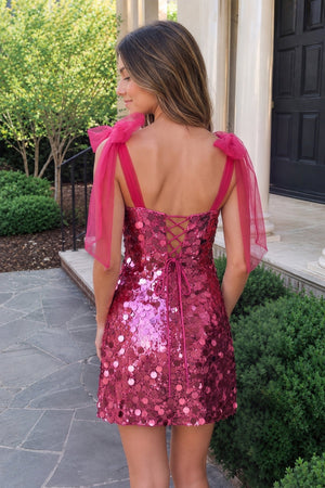 Fuchsia Sparkly V-Neck A-Line Sequin Homecoming Dress (2) | SHEISME