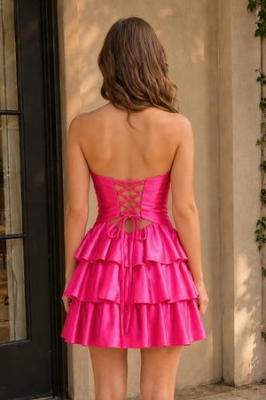 Fuchsia Sweetheart Ruffled A-Line Cut-Out Satin Homecoming Dress – Homecoming Dress by SHEISME | Available at SHEISME