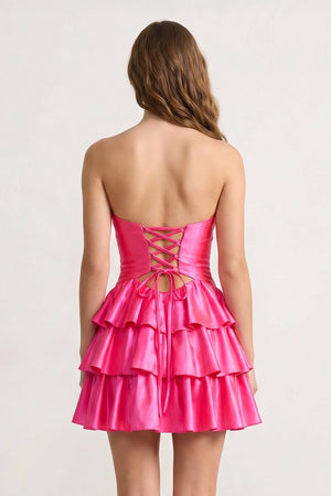 Fuchsia Sweetheart Ruffled A-Line Cut-Out Satin Homecoming Dress – Homecoming Dress by SHEISME | Available at SHEISME
