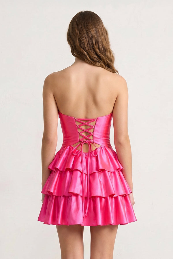 Fuchsia Sweetheart Ruffled A-Line Cut-Out Satin Homecoming Dress – Homecoming Dress by SHEISME | Available at SHEISME