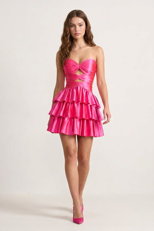 Fuchsia Sweetheart Ruffled A-Line Cut-Out Satin Homecoming Dress – Homecoming Dress by SHEISME | Available at SHEISME