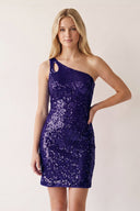 Grape Sparkly Bodycon One Shoulder Sequins Mini Party Dresses with Keyhole | SHEISME