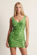 Green Bodycon V Neck Sequins Mini Party Dresses | SHEISME