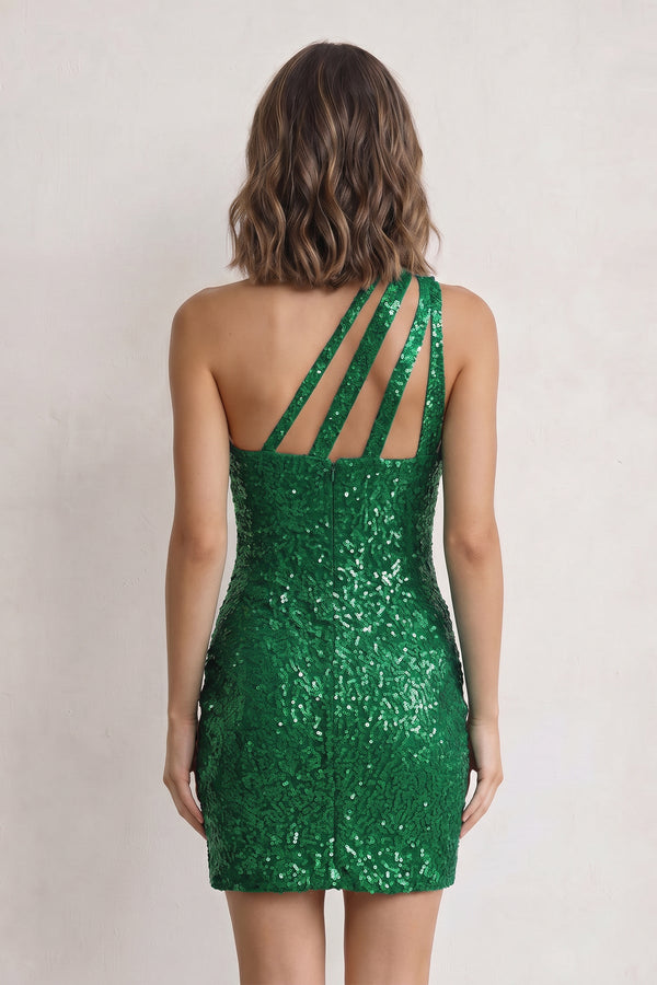 Green Sheath One Shoulder Sequins Mini Party Dresses - SHEISME