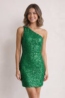 Green Sheath One Shoulder Sequins Mini Party Dresses - SHEISME