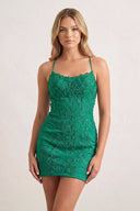 Green Sheath Spaghetti Straps Lace Short Homecoming Dresses-SHEISME