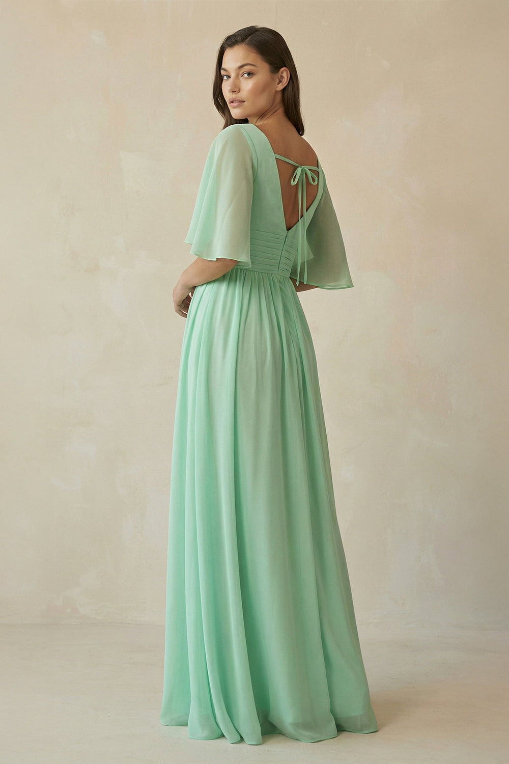 Half Sleeve V - Neck A - Line Chiffon Bridesmaid Gown - SHE IS ME Bridesmaid Dresses