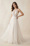 Halter A-Line Appliqued Tulle Wedding Dress in Ivory