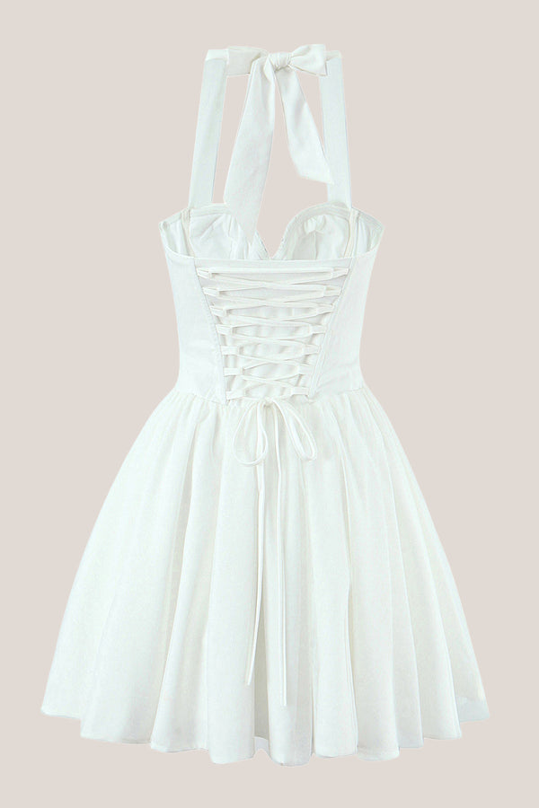 Halter A-Line Corset Mini Dress in White– SHE IS ME Dresses