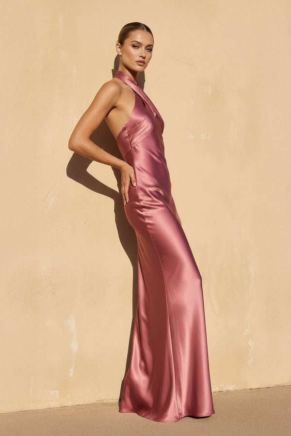Halter Backless Maxi Dress in Mulberry - SHE IS ME