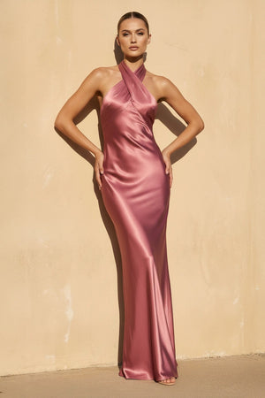 Halter Backless Maxi Dress in Mulberry - SHE IS ME