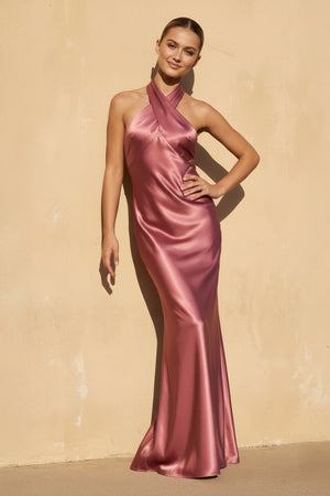 Halter Backless Maxi Dress in Mulberry - SHE IS ME