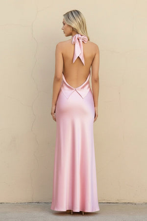 Halter Backless Maxi Dress in Pink - SHE IS ME