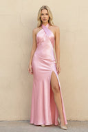Halter Backless Maxi Dress in Pink - SHE IS ME