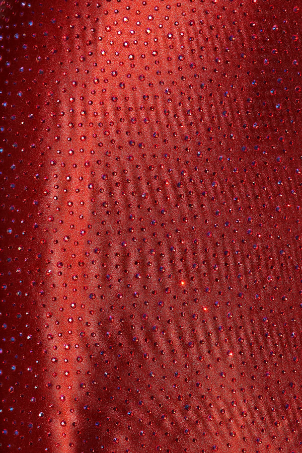 Halter Beaded Gown With Slit in Red - SHE IS ME