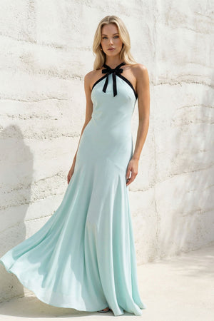 Halter Bow - Tie Maxi Dress in Aqua - SHE IS ME