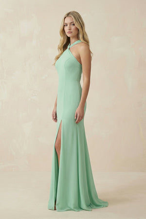 Halter Chiffon Mermaid Ruched Bridesmaid Dress in Pale Pistachio - SHE IS ME BRIDESMAID DRESSES