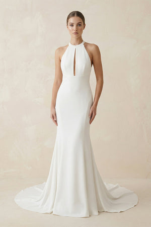 Halter Mermaid Satin Wedding Dress in White - SHE IS ME Wedding Dresses