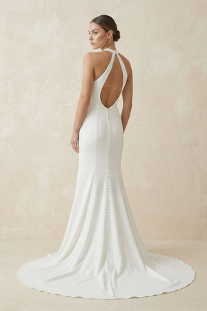 Halter Mermaid Satin Wedding Dress in White - SHE IS ME Wedding Dresses