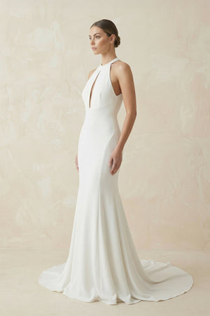 Halter Mermaid Satin Wedding Dress in White - SHE IS ME Wedding Dresses