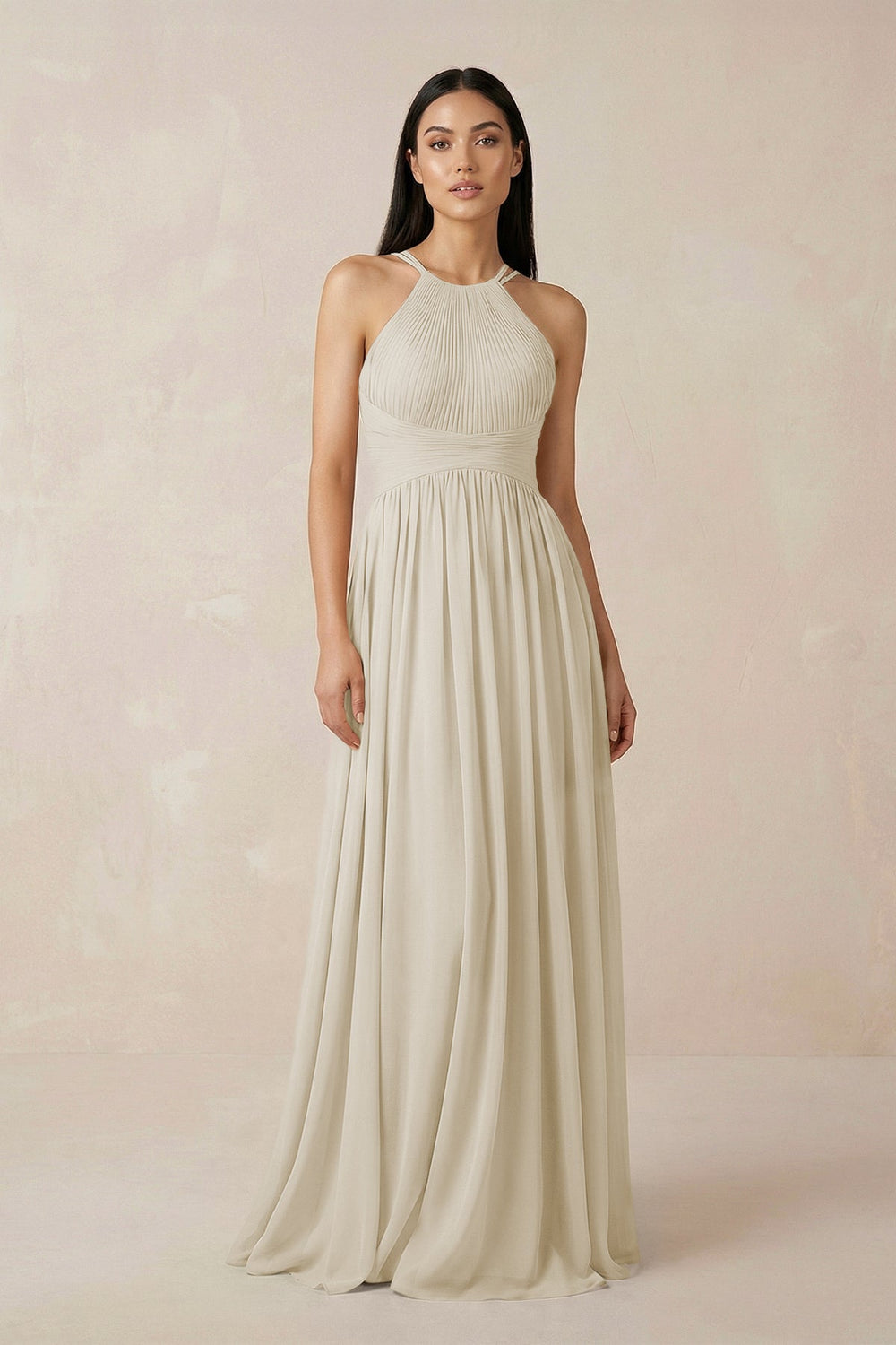 Halter Neck A - Line Chiffon Bridesmaid Dress in Dove Gray - SHE IS ME Bridesmaid Dresses
