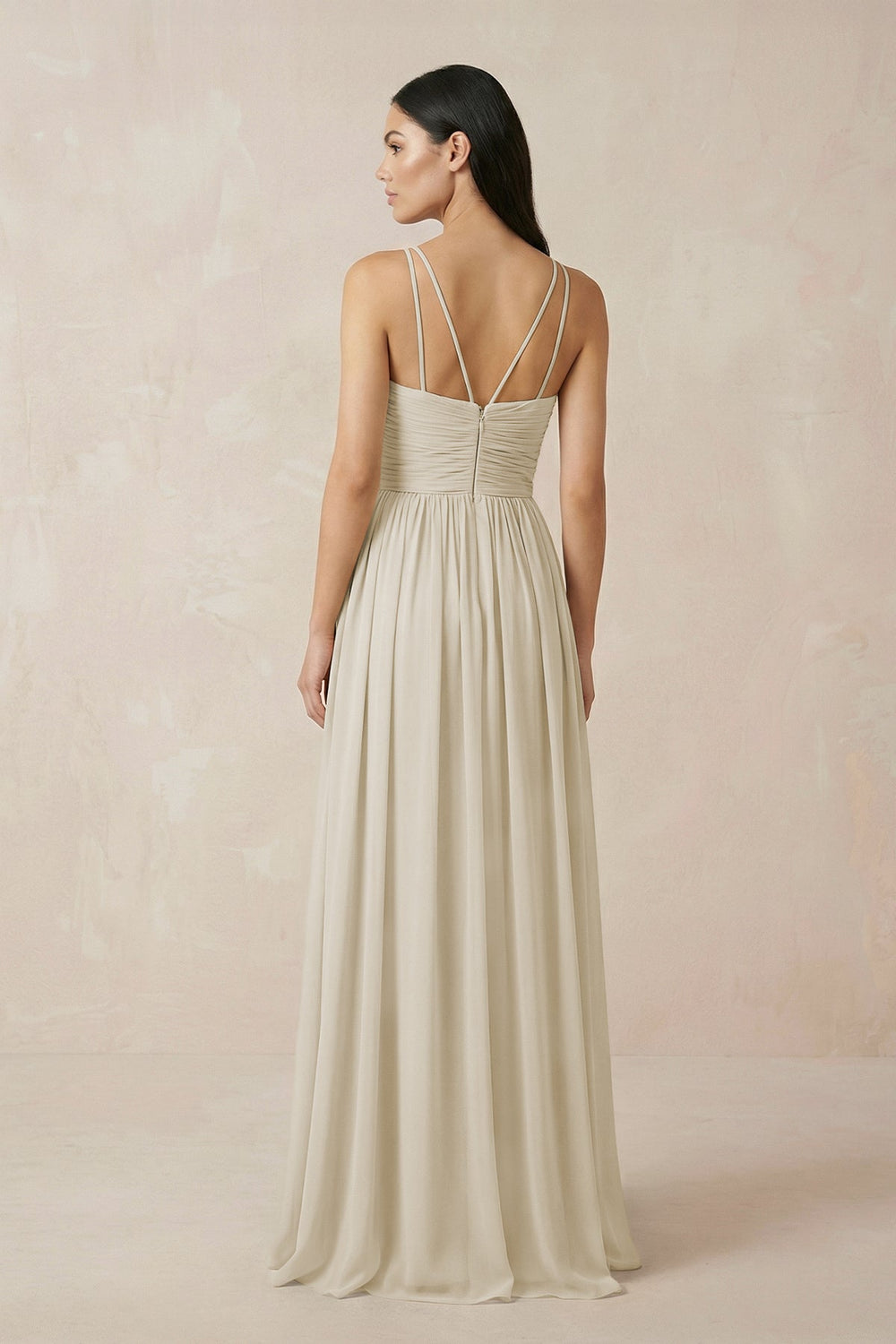 Halter Neck A - Line Chiffon Bridesmaid Dress in Dove Gray - SHE IS ME Bridesmaid Dresses