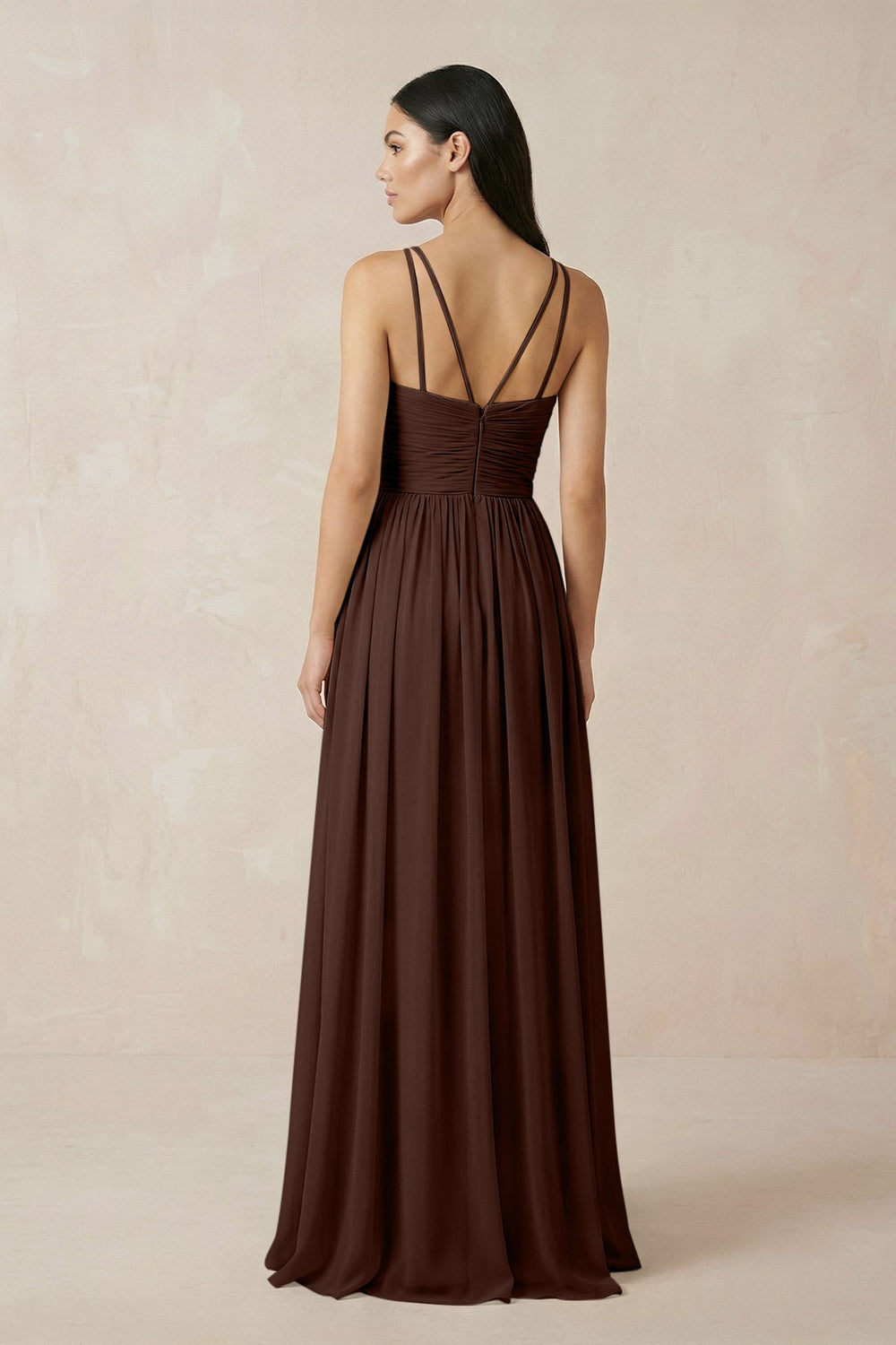 Halter Neck A - Line Chiffon Bridesmaid Dress in Espresso - SHE IS ME Bridesmaid Dresses