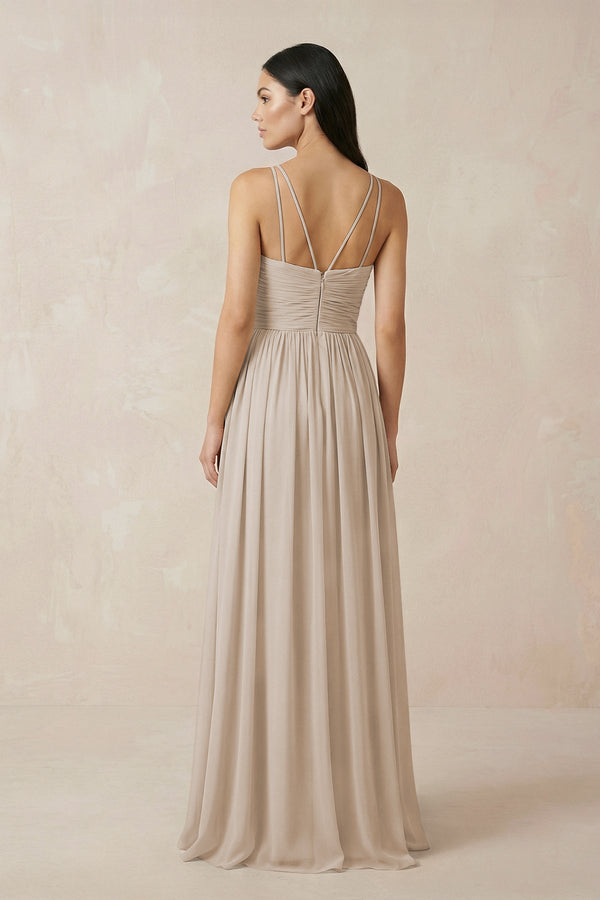 Halter Neck A - Line Chiffon Bridesmaid Dress in Frost - SHE IS ME Bridesmaid Dresses