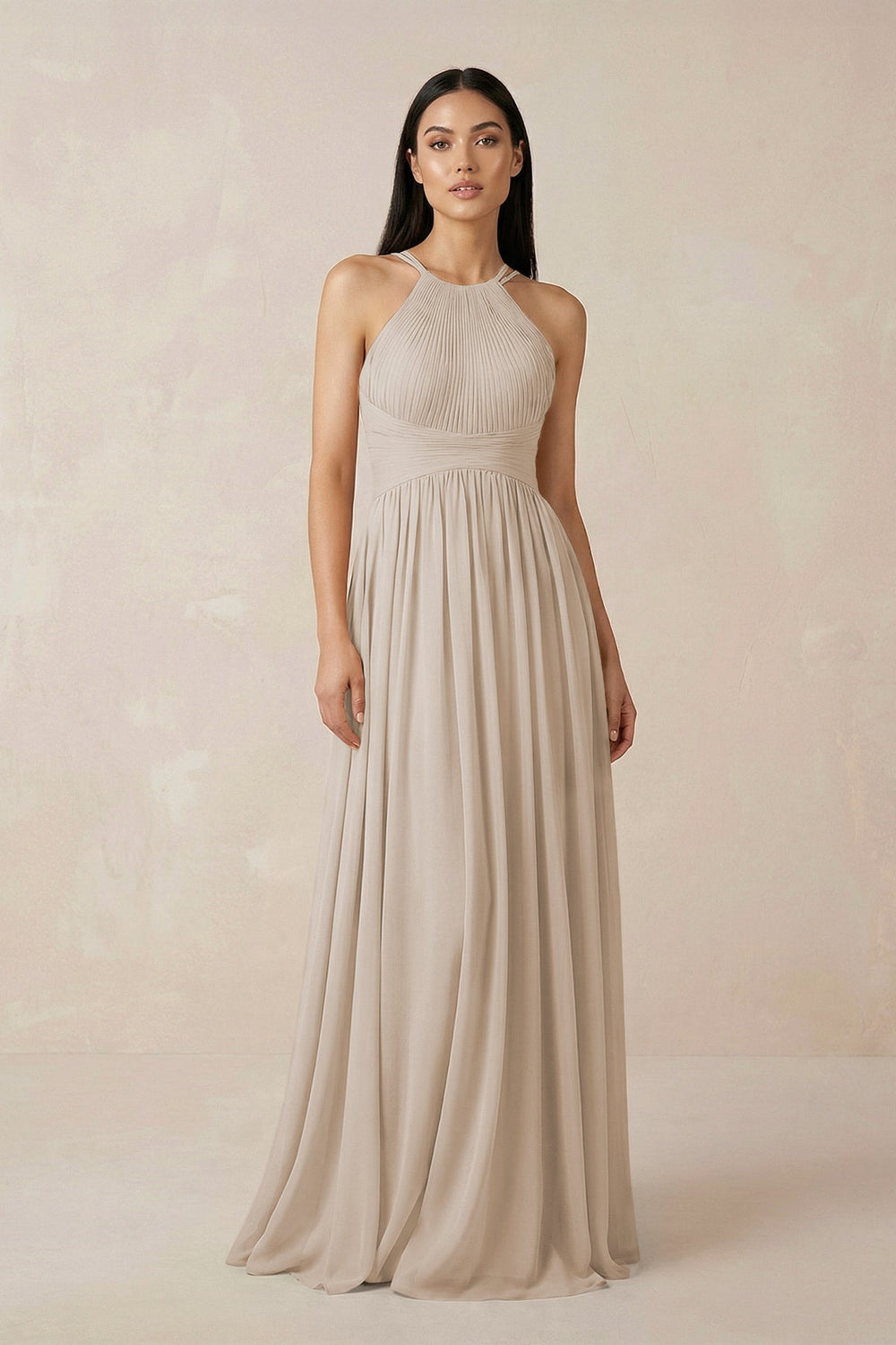 Halter Neck A - Line Chiffon Bridesmaid Dress in Frost - SHE IS ME Bridesmaid Dresses