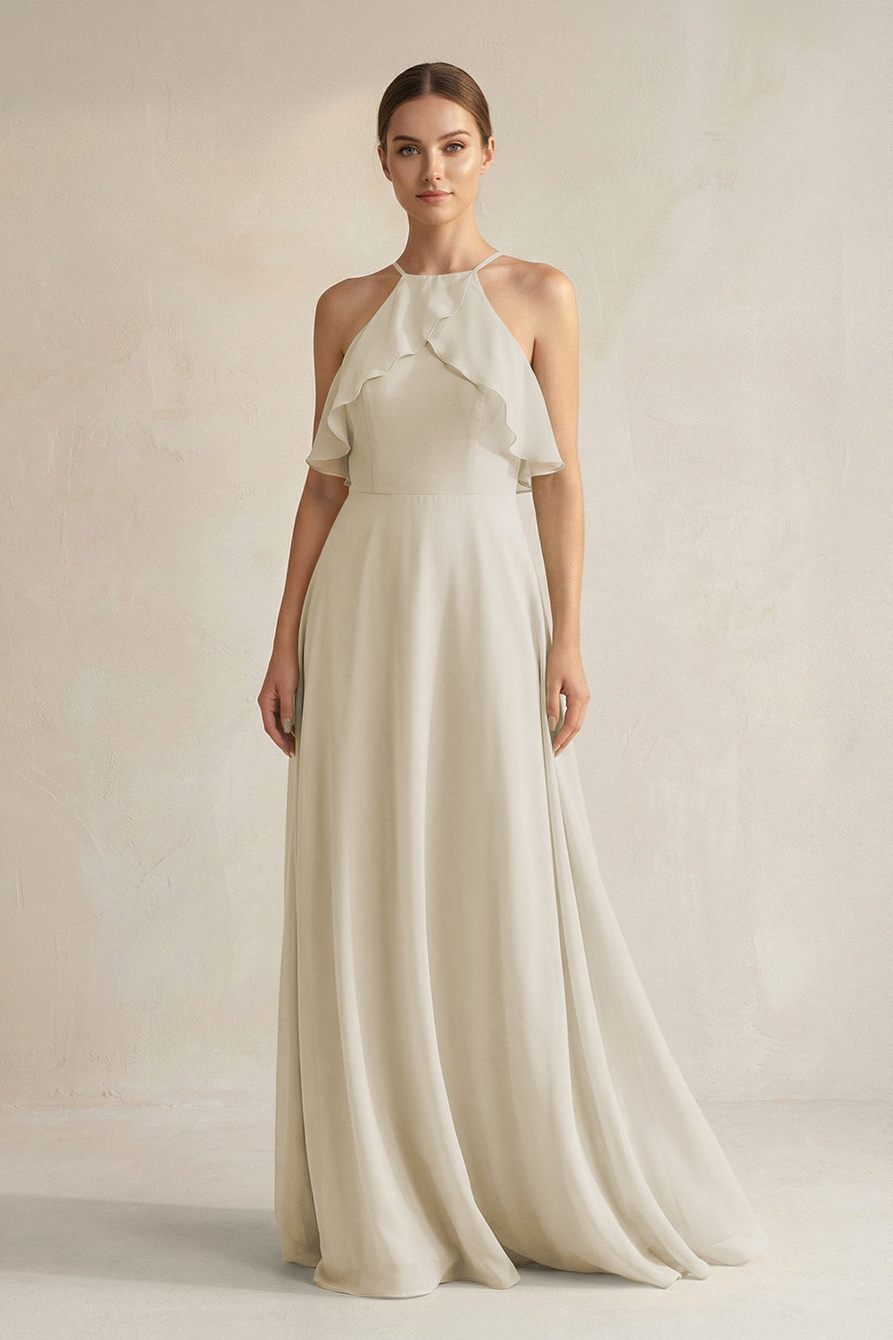 Halter Neck A - Line Chiffon Bridesmaid Dress with Keyhole in Dove Gray - SHE IS ME Bridesmaid Dresses