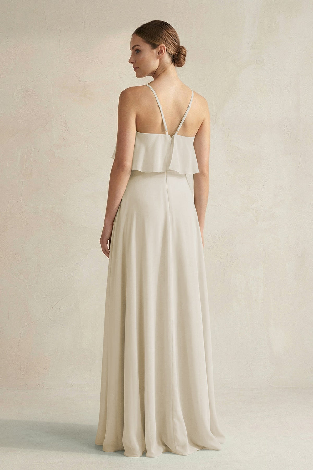 Halter Neck A - Line Chiffon Bridesmaid Dress with Keyhole in Dove Gray - SHE IS ME Bridesmaid Dresses
