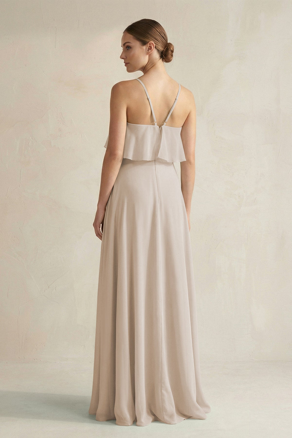 Halter Neck A - Line Chiffon Bridesmaid Dress with Keyhole in Frost - SHE IS ME Bridesmaid Dresses
