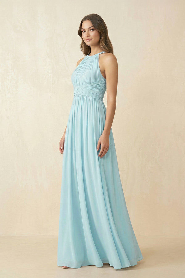 Halter Pleated A - Line Chiffon Bridesmaid Dress - SHE IS ME Bridesmaid Dresses
