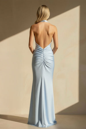 Halter Pleated Backless Maxi Dress in Sky Blue - SHE IS ME