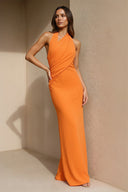 Halter Ruched Backless Maxi Dress in Orange - SHE IS ME