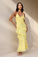 Halter Ruffled Maxi Dress in Yellow - SHE IS ME PROM DRESSES