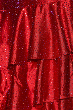 Halter Ruffled Prom Dress With Beading in Red - SHE IS ME Prom Dresses