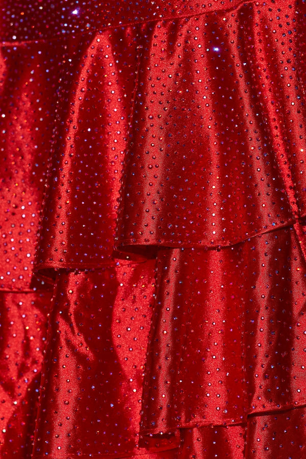 Halter Ruffled Prom Dress With Beading in Red - SHE IS ME Prom Dresses