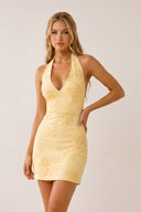 Yellow Halter Sheath Embroidered Satin Homecoming Dress - SHEISME