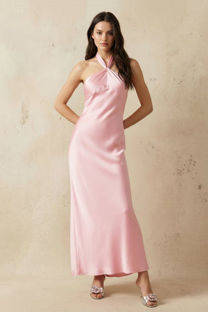 Halter Twist Maxi Dress in Pink - SHE IS ME