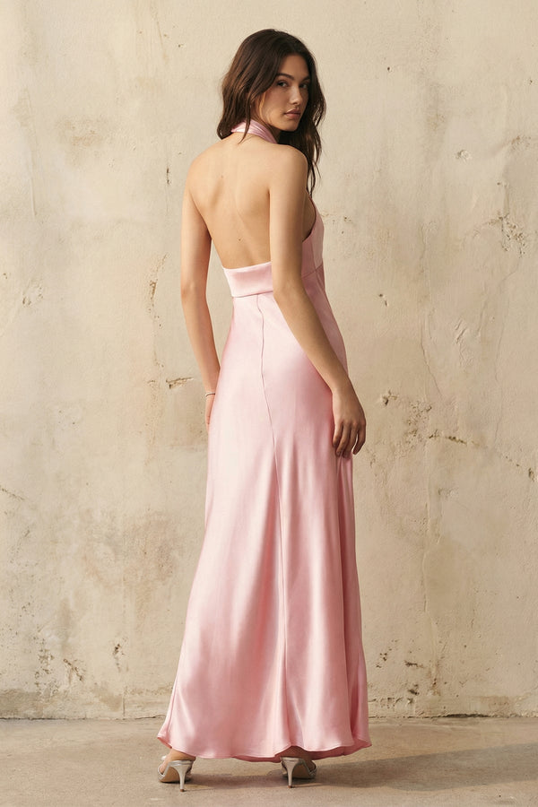 Halter Twist Maxi Dress in Pink - SHE IS ME