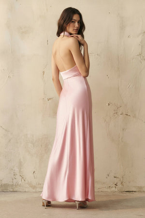 Halter Twist Maxi Dress in Pink - SHE IS ME