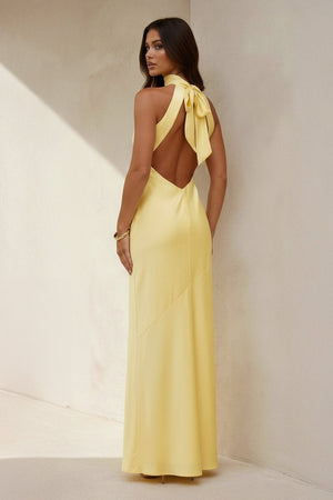 High Neck Maxi Dress with Bowknot in Yellow - SHE IS ME