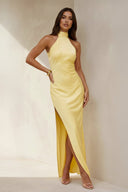 High Neck Maxi Dress with Bowknot in Yellow - SHE IS ME