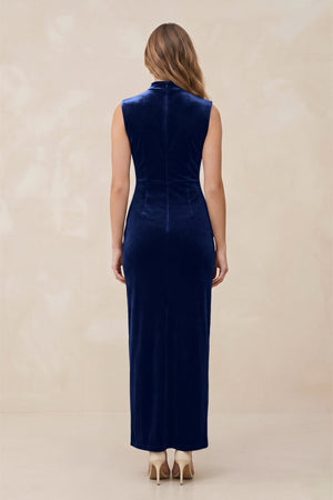 High Neck Sheath Velvet Bridesmaid Dress With Slit in Royal Blue - SHE IS ME Bridesmaid Dresses