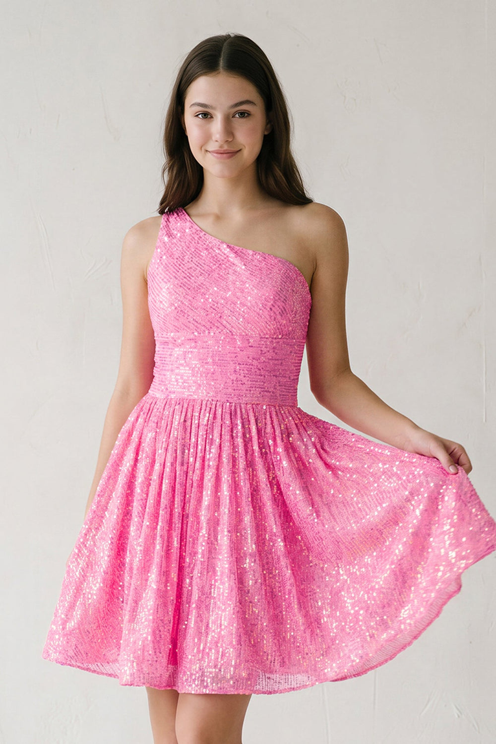 A-Line One Shoulder Sequins Homecoming Dress