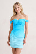 Blue Off-the-Shoulder Pleated Tulle Sheath Homecoming Dress | SHEISME