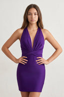 Jemima |Sheath Plunging V Halter Satin Homecoming Dress