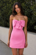 Hot Pink Sheath Strapless Short Homecoming Dresses With Bow | SHEISME