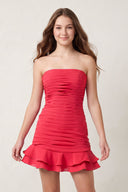Hot Pink Strapless Bodycon Spandex Ruffles Short Homecoming Dresses | SHEISME
